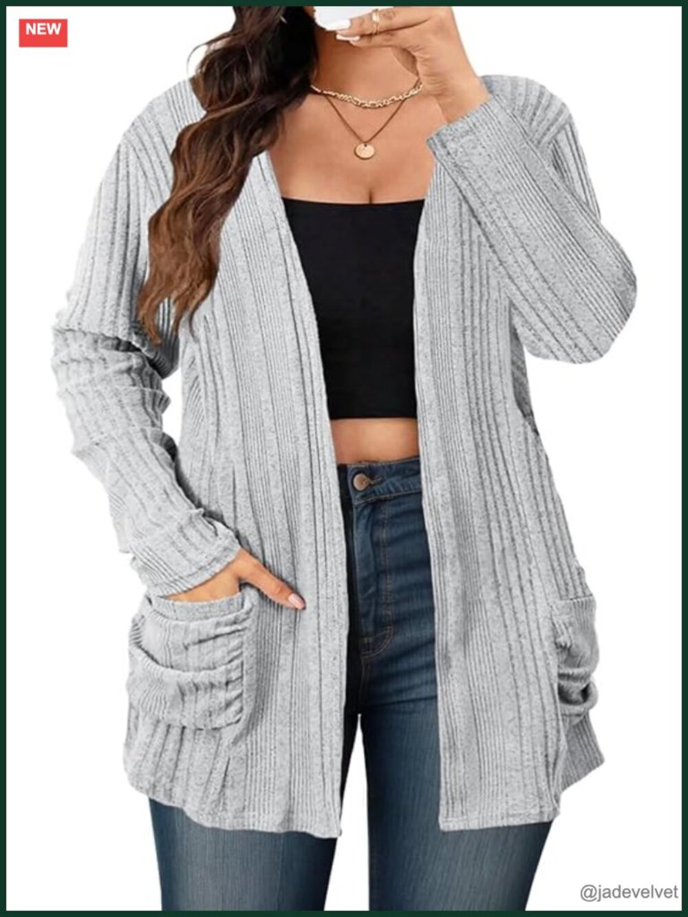 Lightweight Open Front Cardigan Sweater with Pockets Plus Size